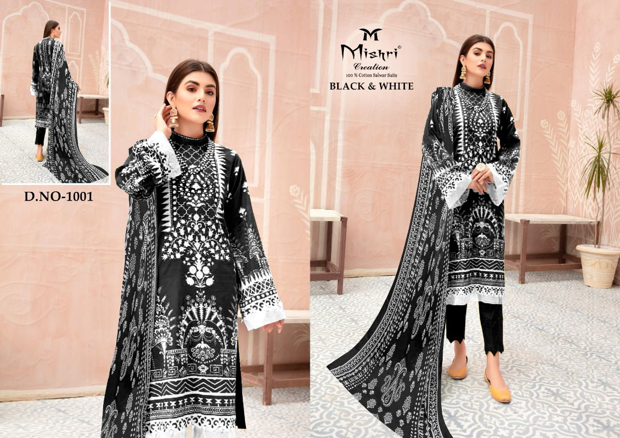 Mishri Black White Lalest Fancy Designer Black And White Heavy Cotton Print Karachi Dress Material